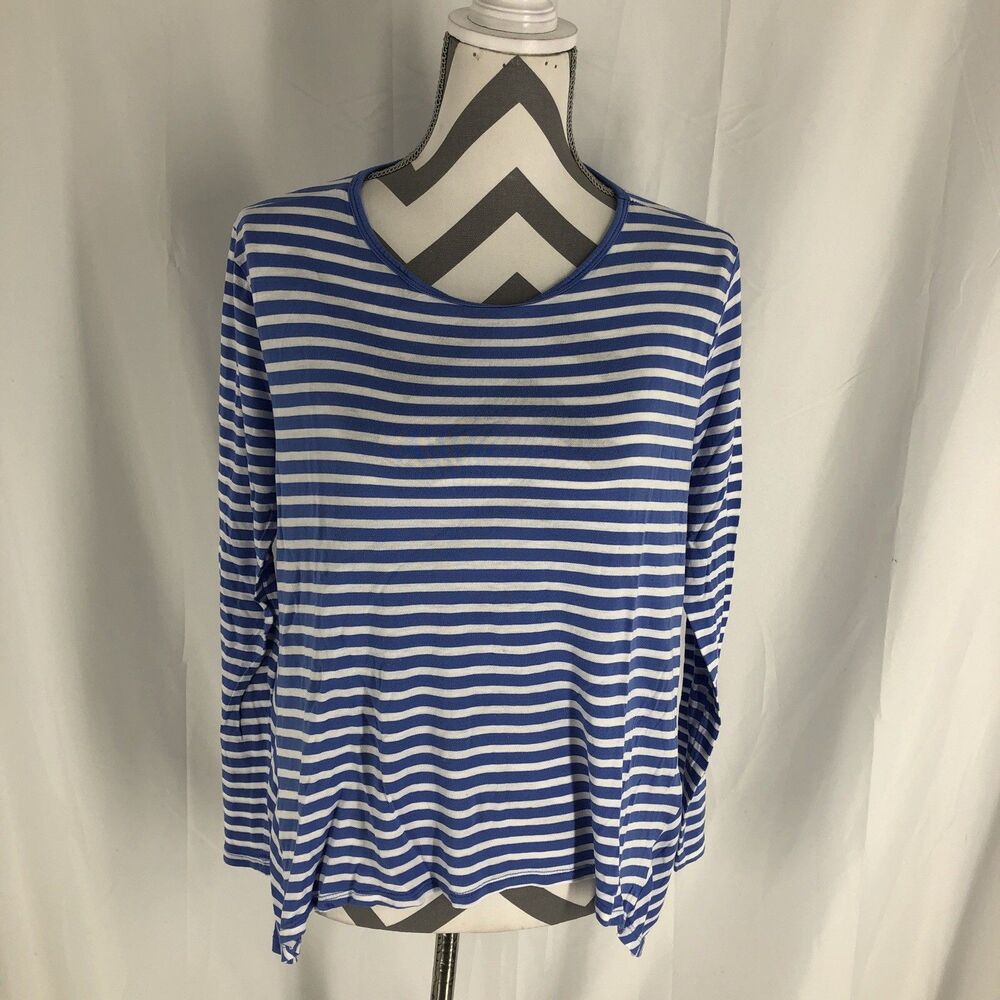 Banana Republic Top Women Large Blue Stripe Luxespun T-Shirt Long Sleeve
